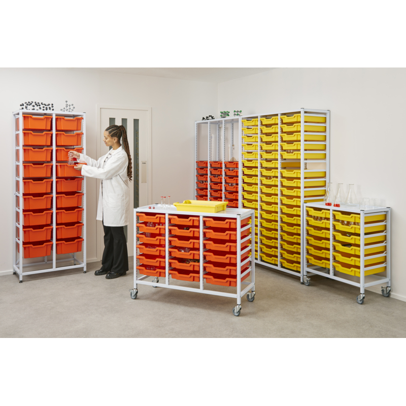 Science Bench Height Treble Column Adjustable Trolley (850mm) - White ...